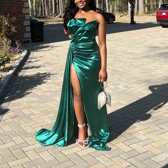 Strapless Gown w/ Sash- Emerald - Picture 1 of 6